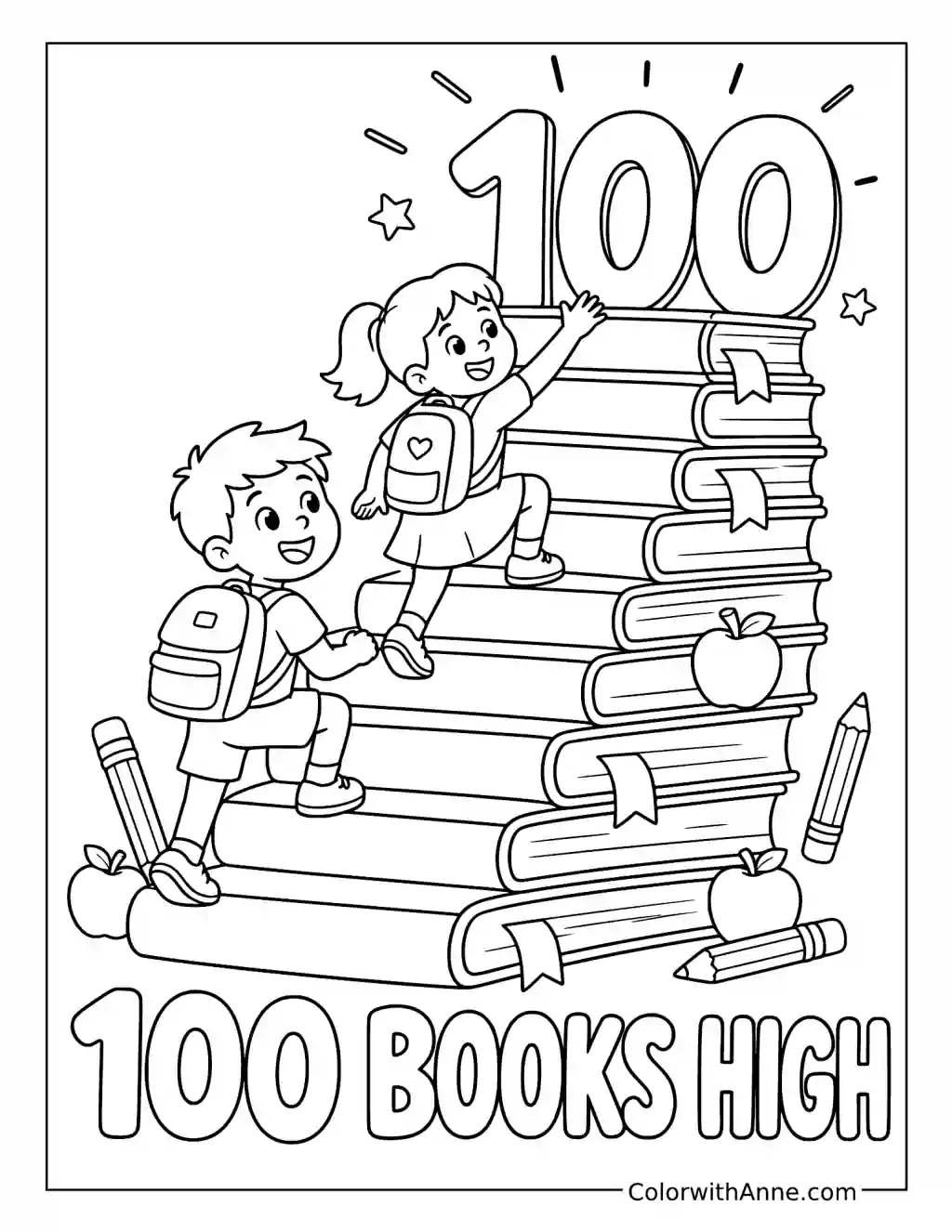 100 Books High coloring page