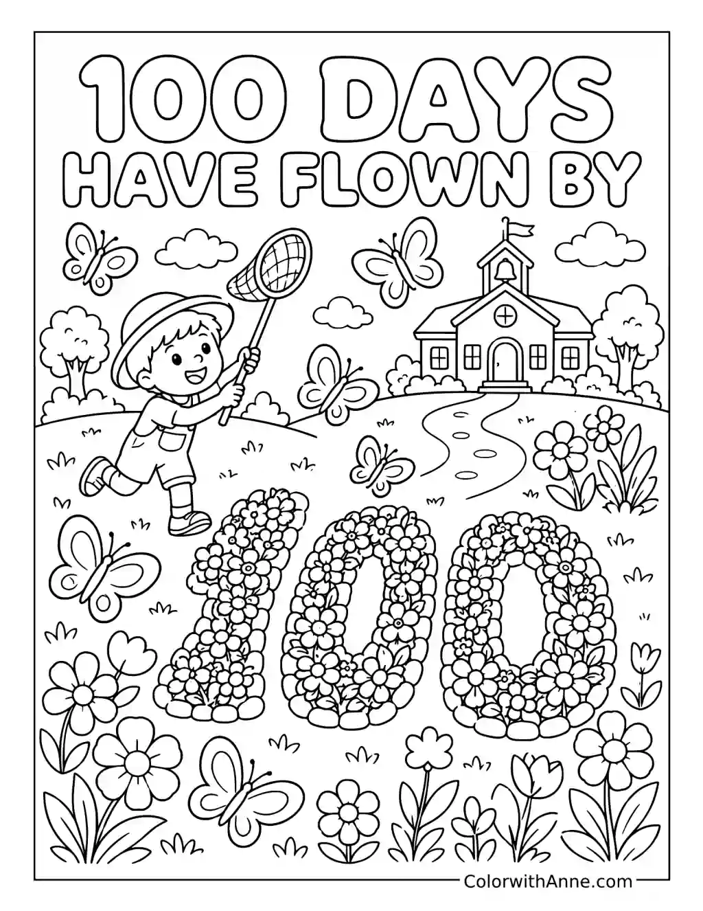100 Days Have Flown by Butterfly Garden coloring page