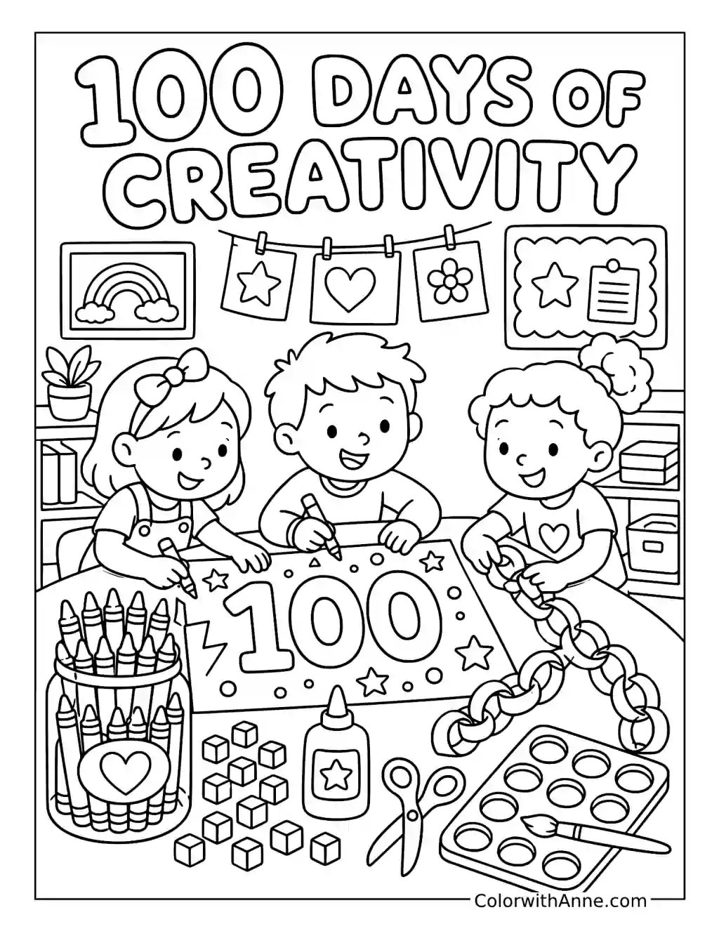 100 Days of Creativity Classroom Art coloring page