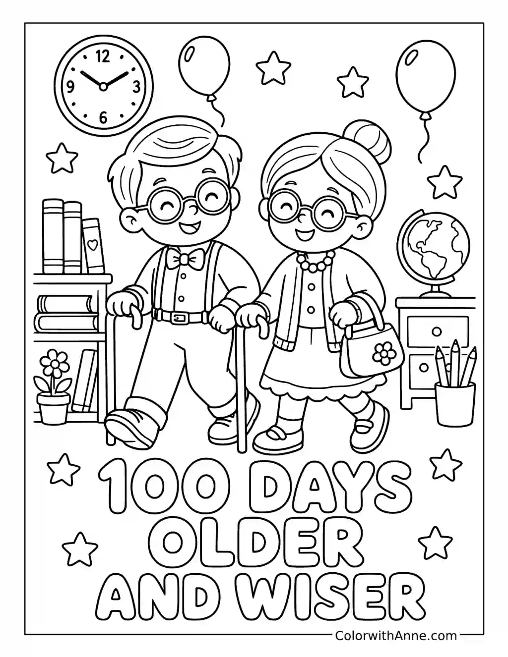 100 Days Older and Wiser coloring page