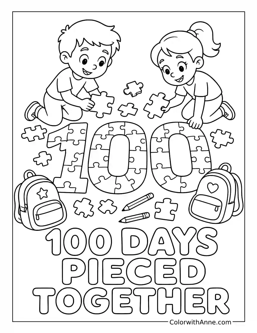 100 Days Pieced Together Puzzle coloring page