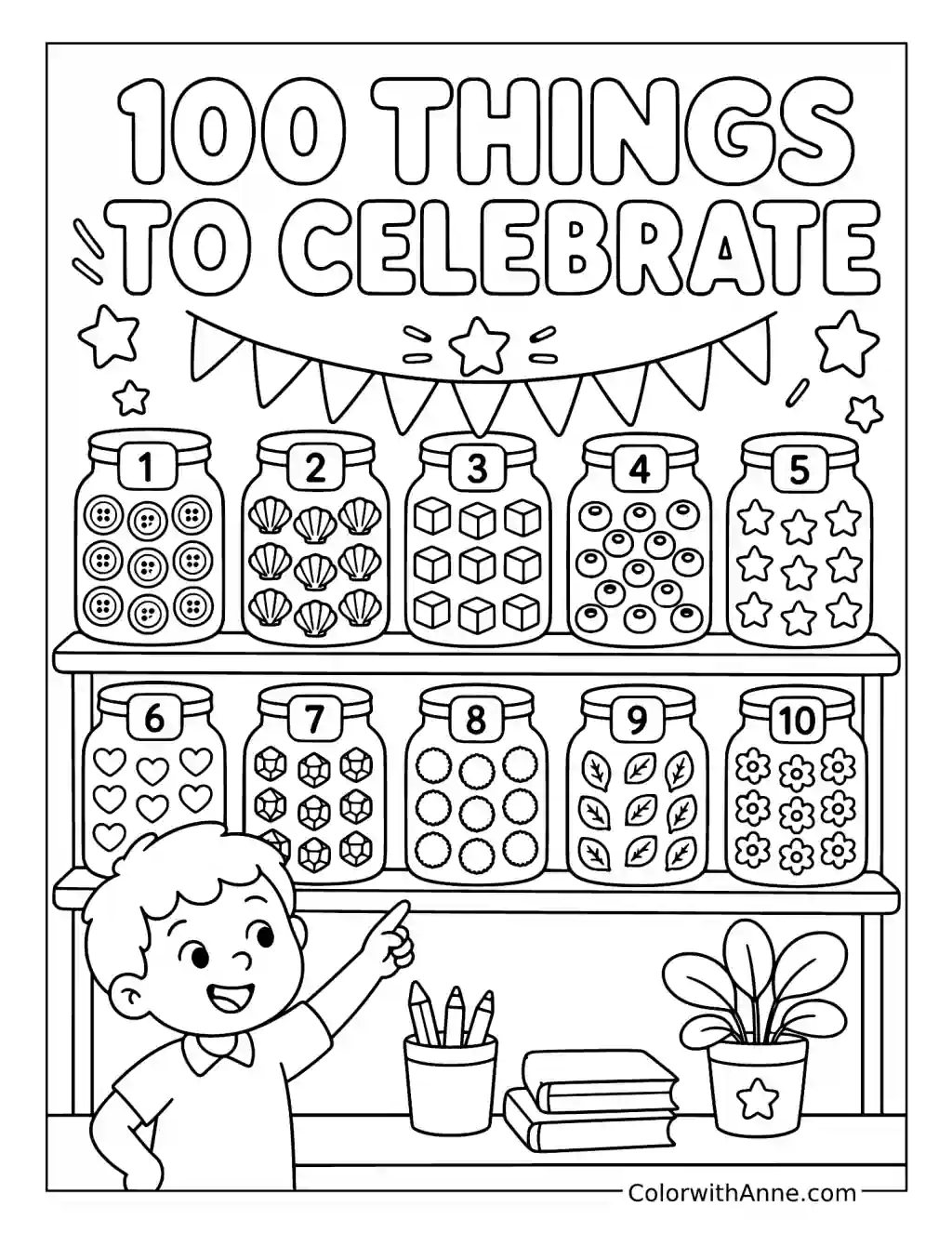 100 Things to Celebrate Collection Jars coloring page