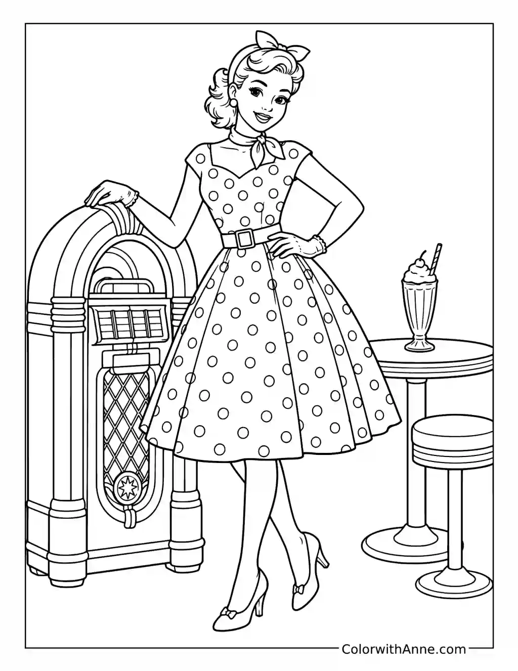 1950s Polka-Dot Diner Delight coloring page