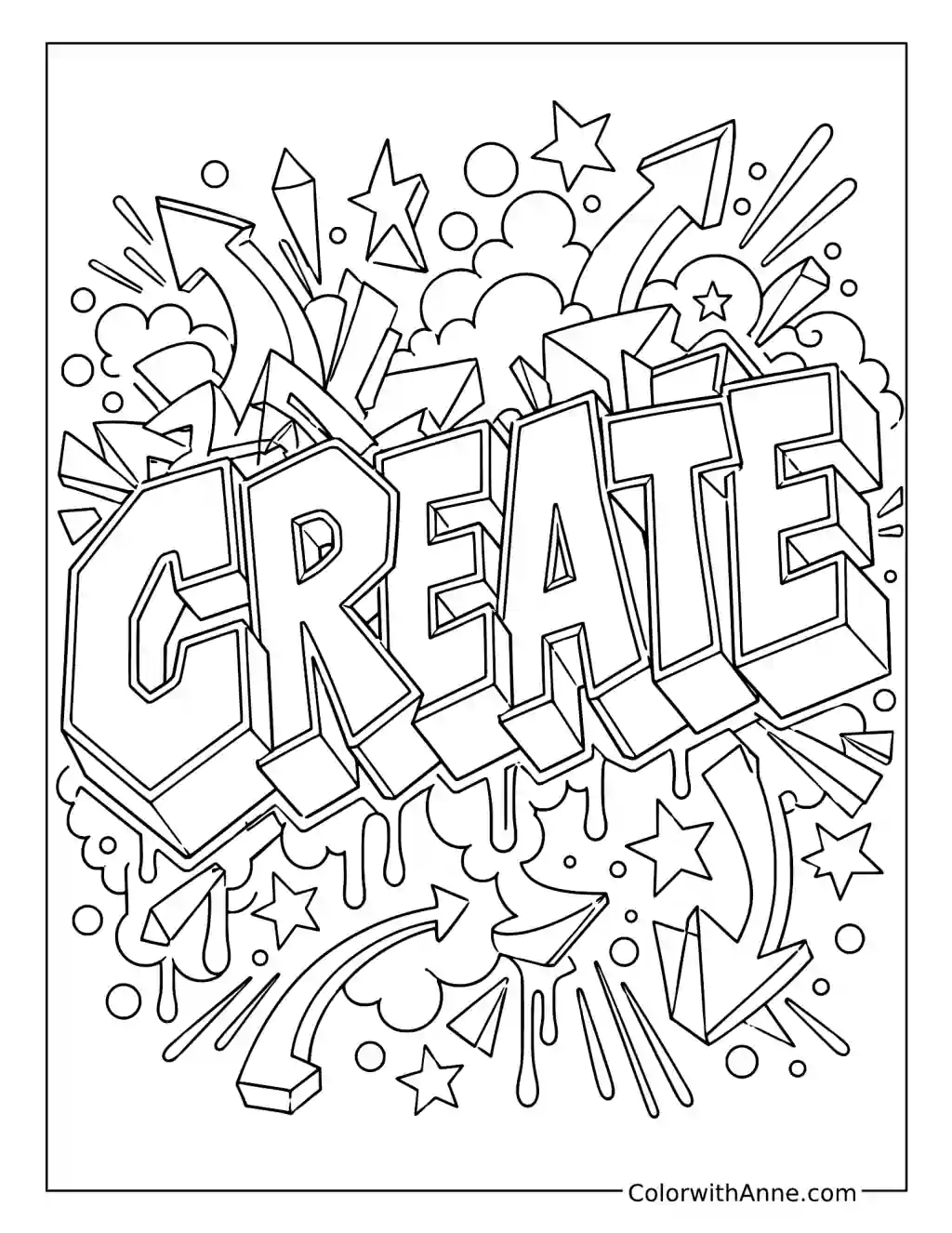 3D Graffiti Block Letters coloring page