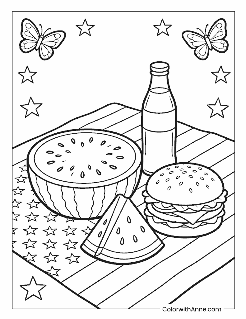 4th of July Picnic Fun Coloring Sheet