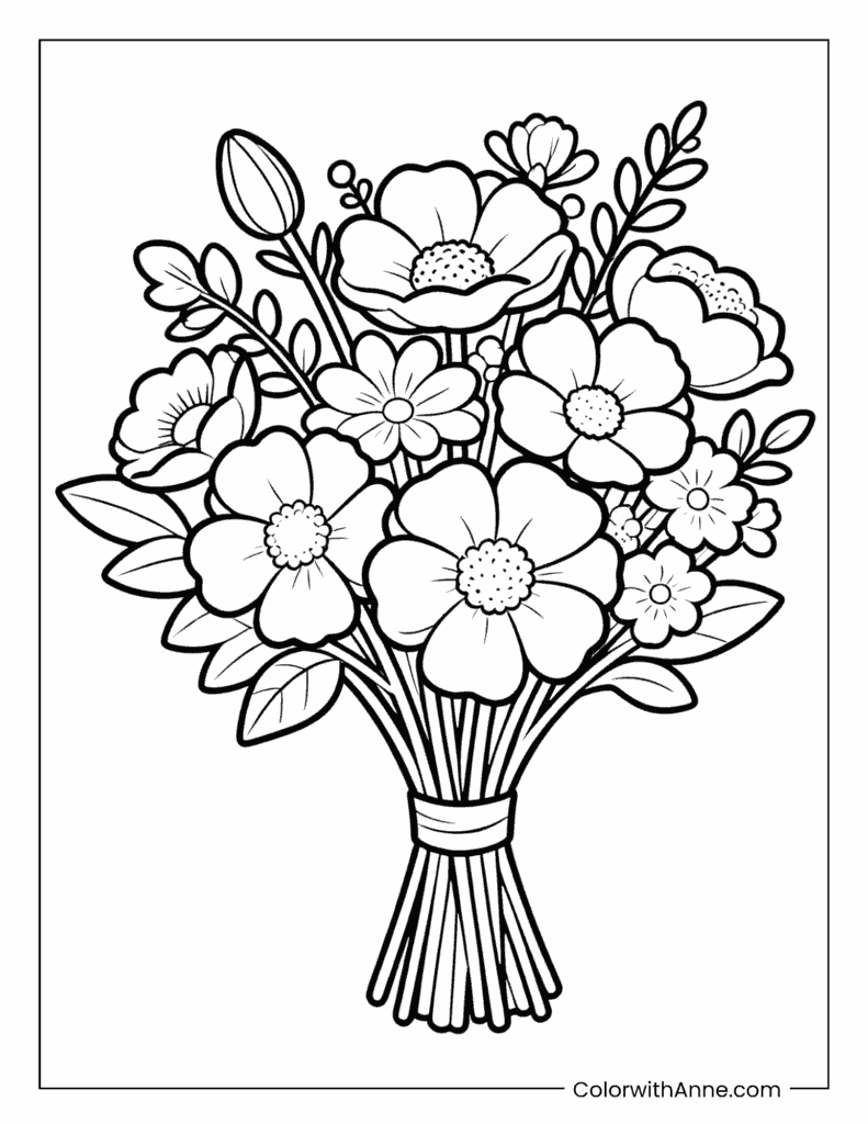 A Bouquet of Flowers Coloring Page for Kids