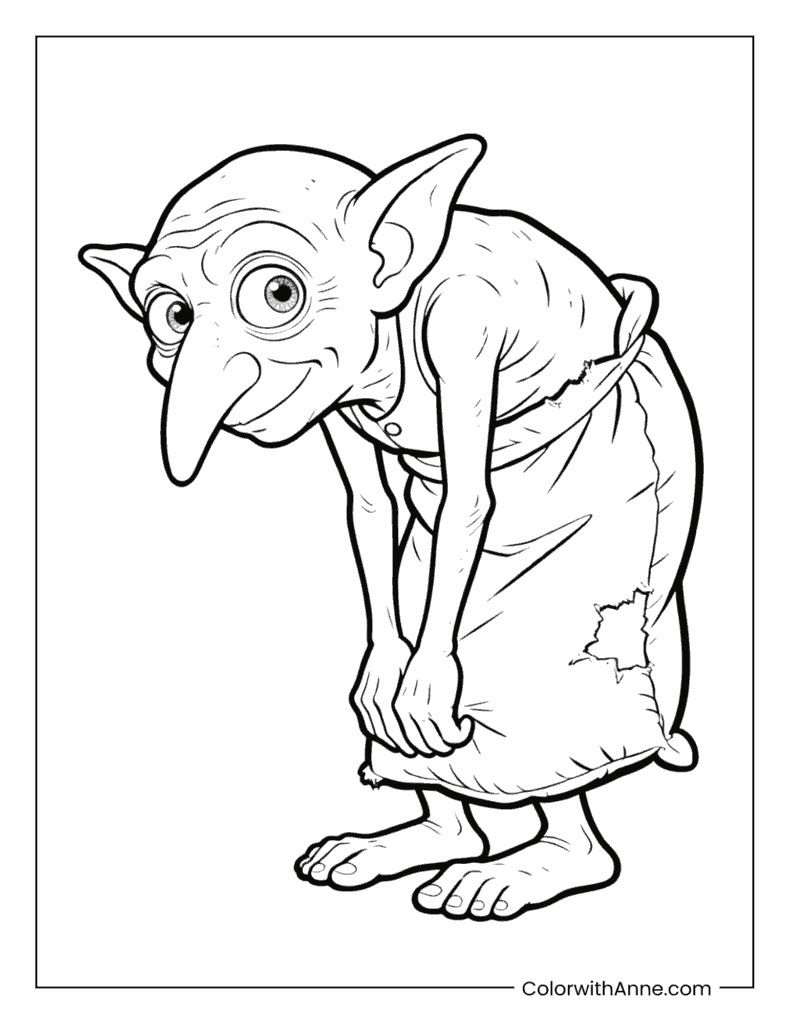 A House-Elf Dobby in Tattered Clothes Coloring Page