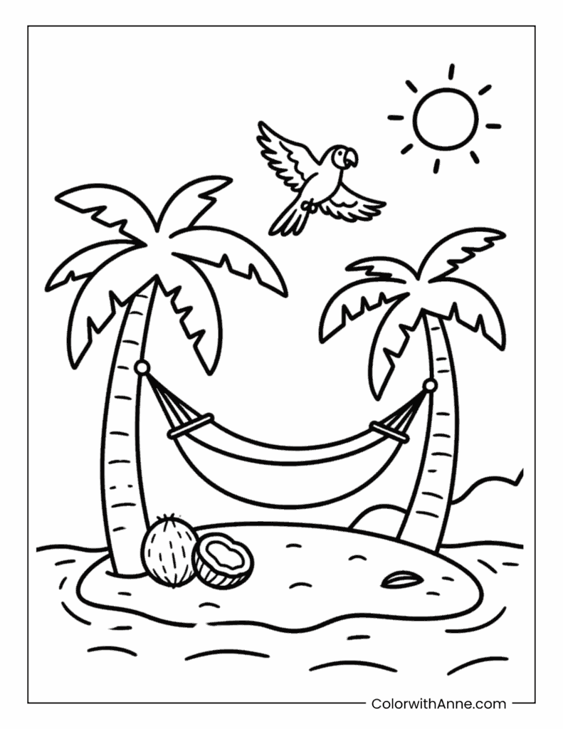 A Peaceful Tropical Island Coloring Page