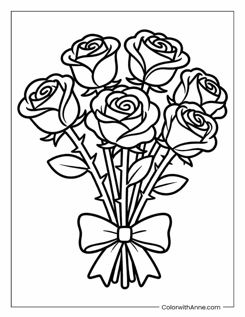 A Red-Rose Bouquet Coloring Page