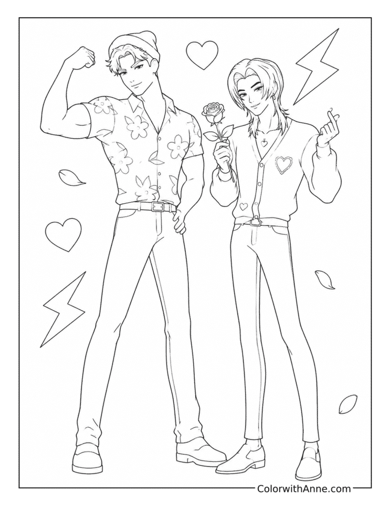 Abby and Romance_ Rose, Hearts, and Flex Coloring Page