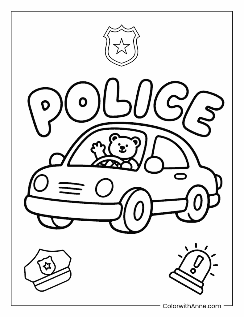Adorable Cartoon Police Car Coloring Page