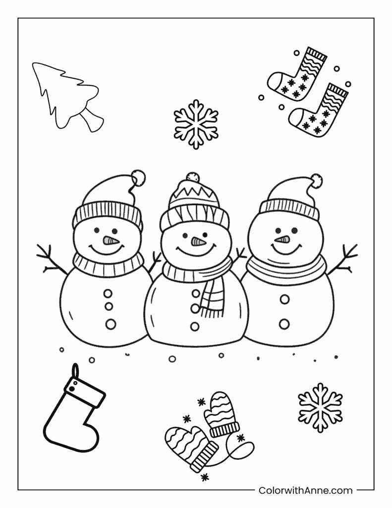 Adorable Snowman Family Coloring Page