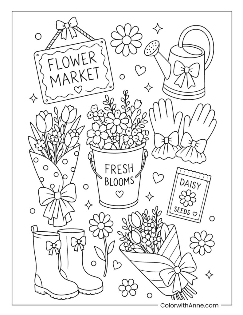 Aesthetic Garden Flower Shop Coloring Page