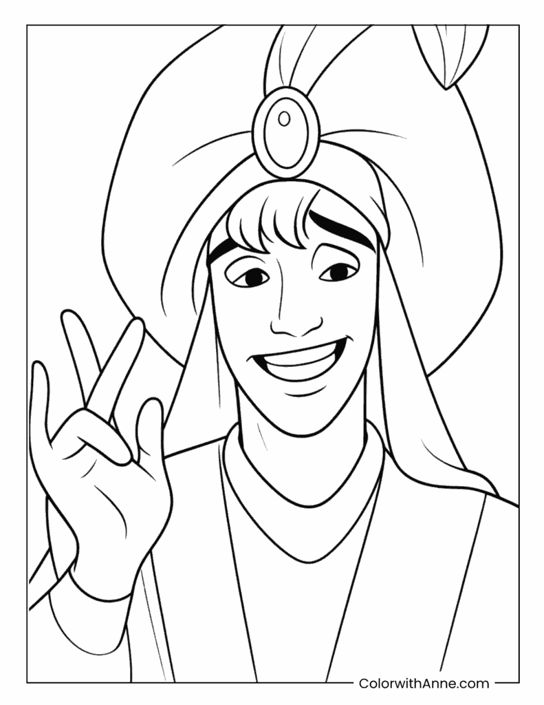 Aladdin Making Peace Sign Coloring Page