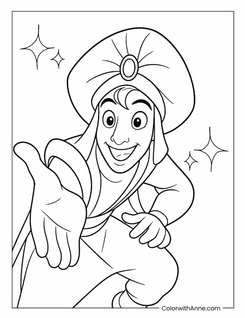 Aladdin Reaching Toward Viewer Coloring Page