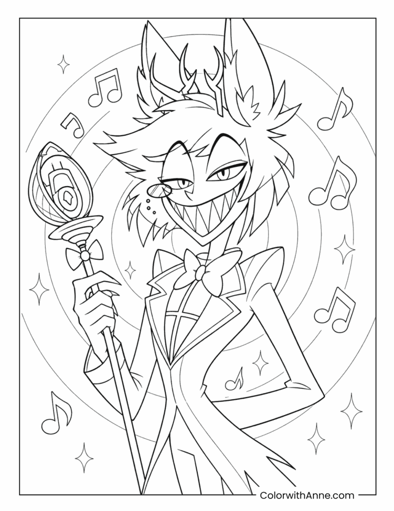 Alastor Performing with Music Notes Coloring Page