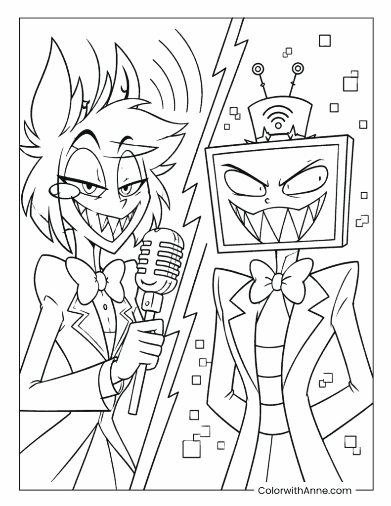 Alastor and Vox Radio versus Television Coloring Page