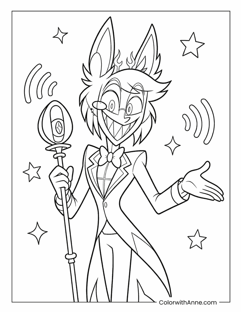 Alastor the Radio Demon Holding His Microphone Staff Coloring Page