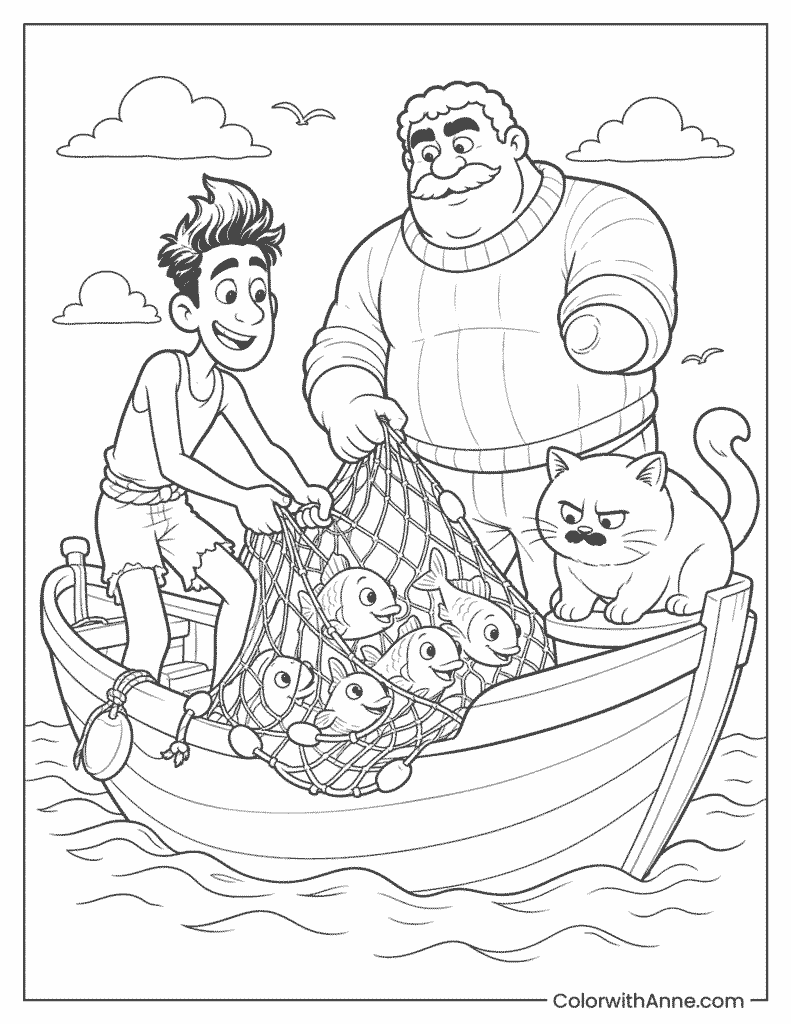 Alberto and Massimo Fishing Coloring Page