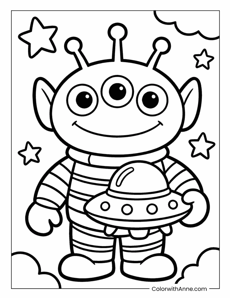 Alien Holding a UFO Model Coloring Page
