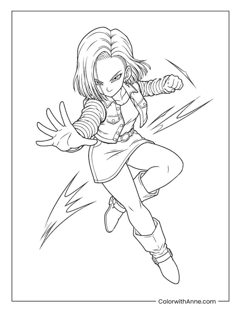 Android 18 Flying Attack Coloring Page