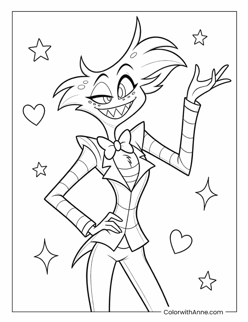Angel Dust Posing with Hearts and Stars Coloring Page
