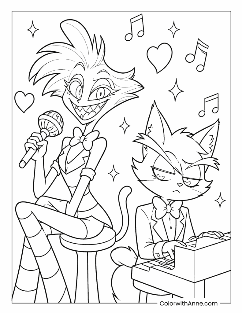 Angel Dust Singing with Husk on Piano Coloring Page