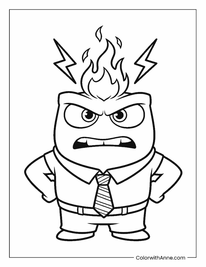 Anger with Fire and Lightning Inside Out Coloring Page