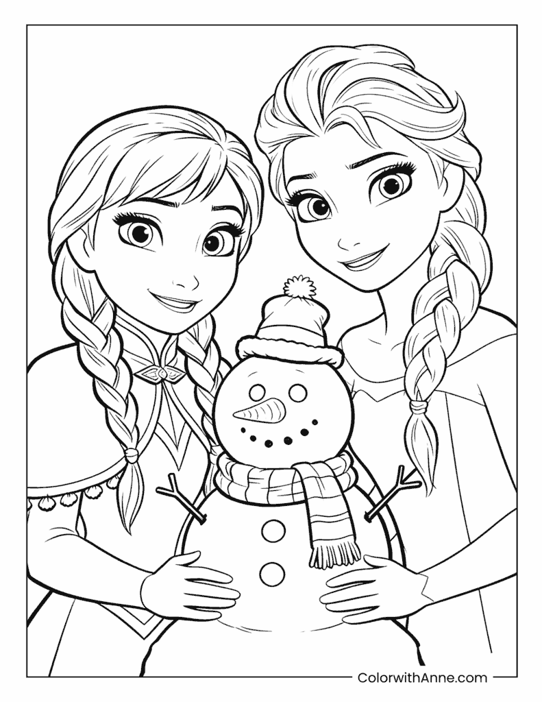 Anna and Elsa Hug Coloring Page