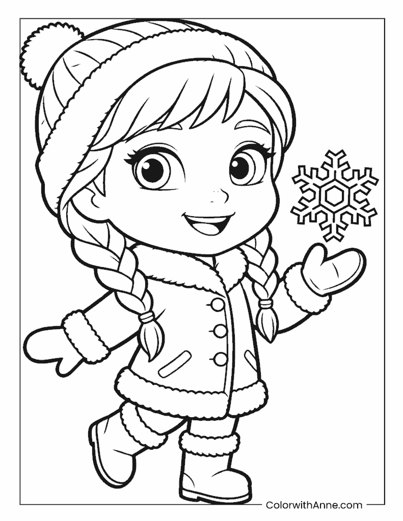 Anna in Winter Clothes Frozen Coloring Page