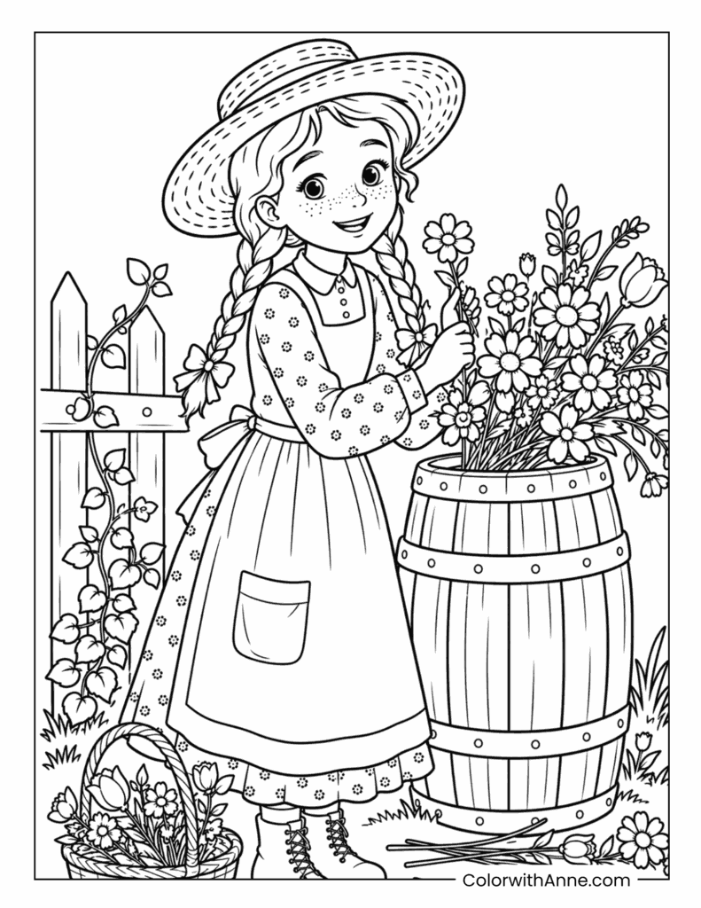 Anne Arranging Fresh Garden Flowers Coloring Page