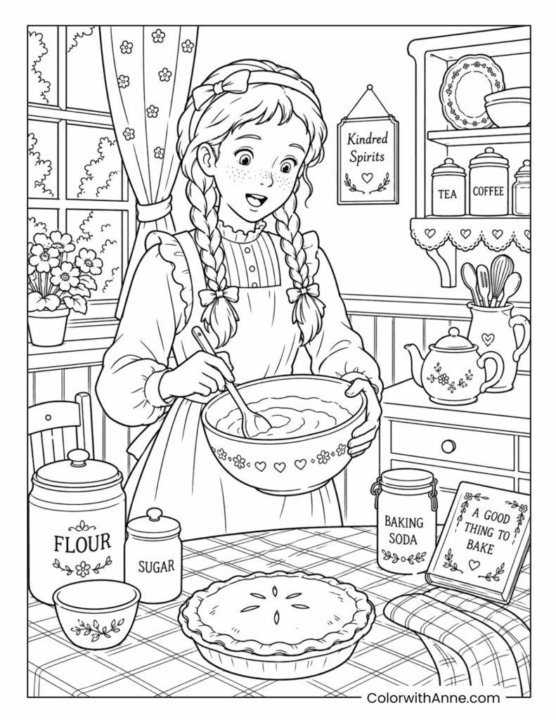 Anne Baking a Homemade Pie Coloring Page