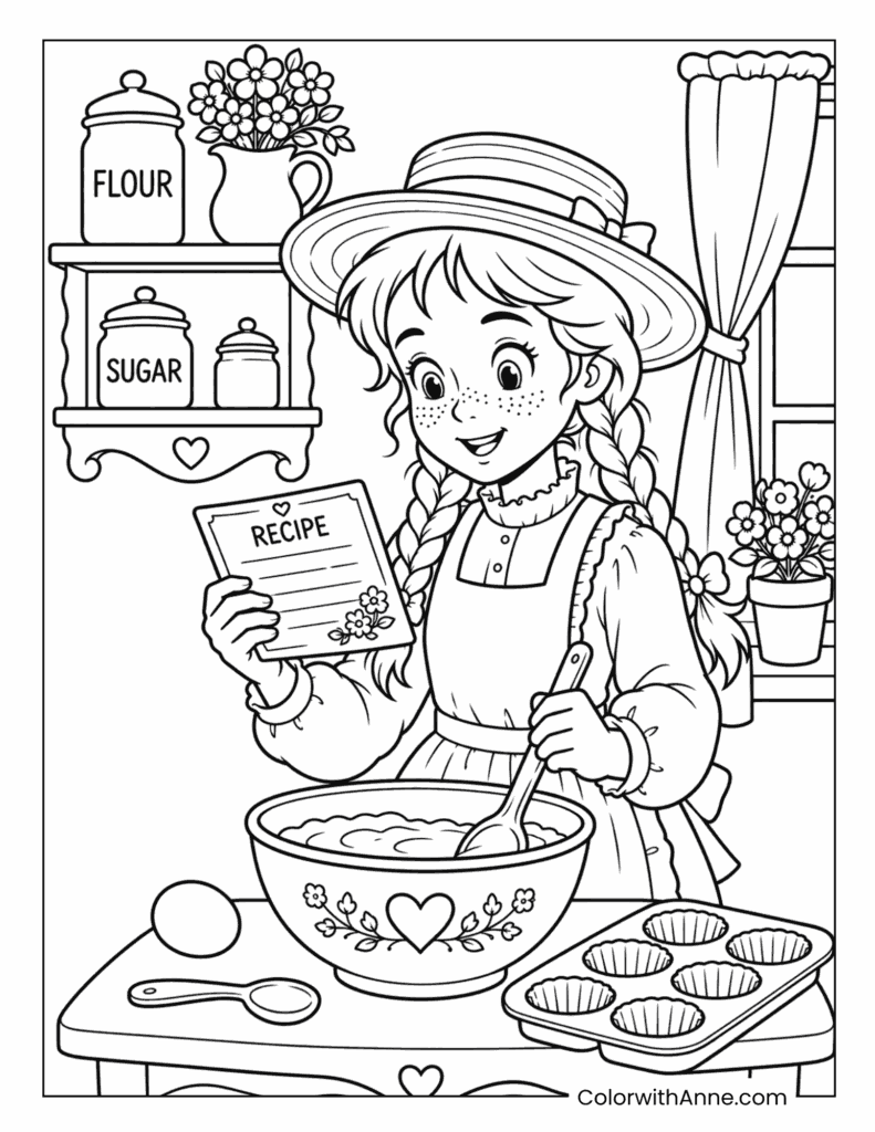 Anne Baking in the Kitchen Coloring Page