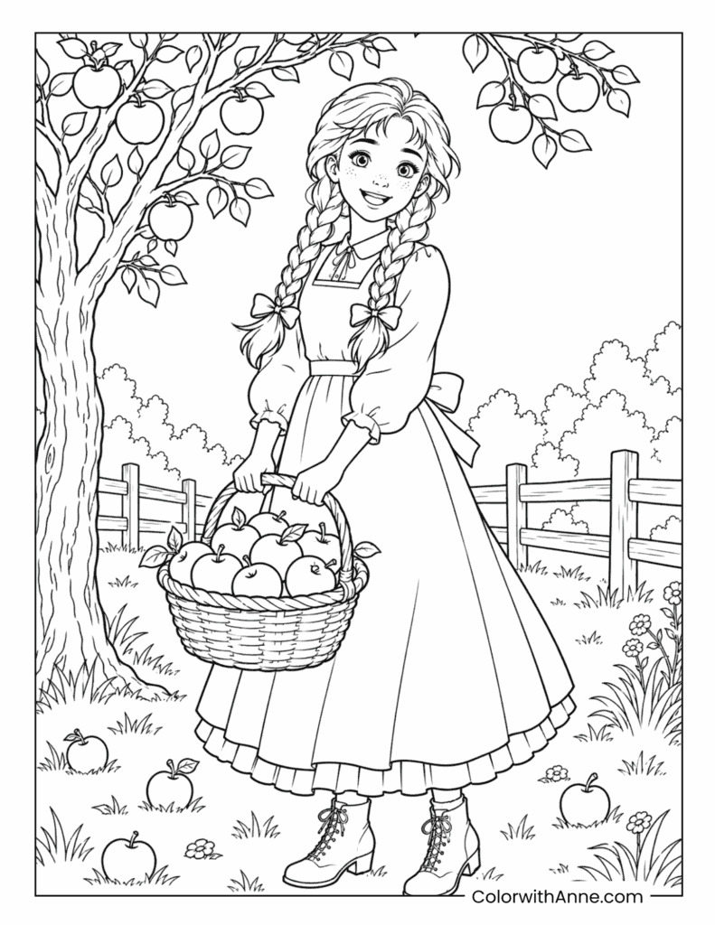 Anne Carrying Apples from the Orchard Coloring Page