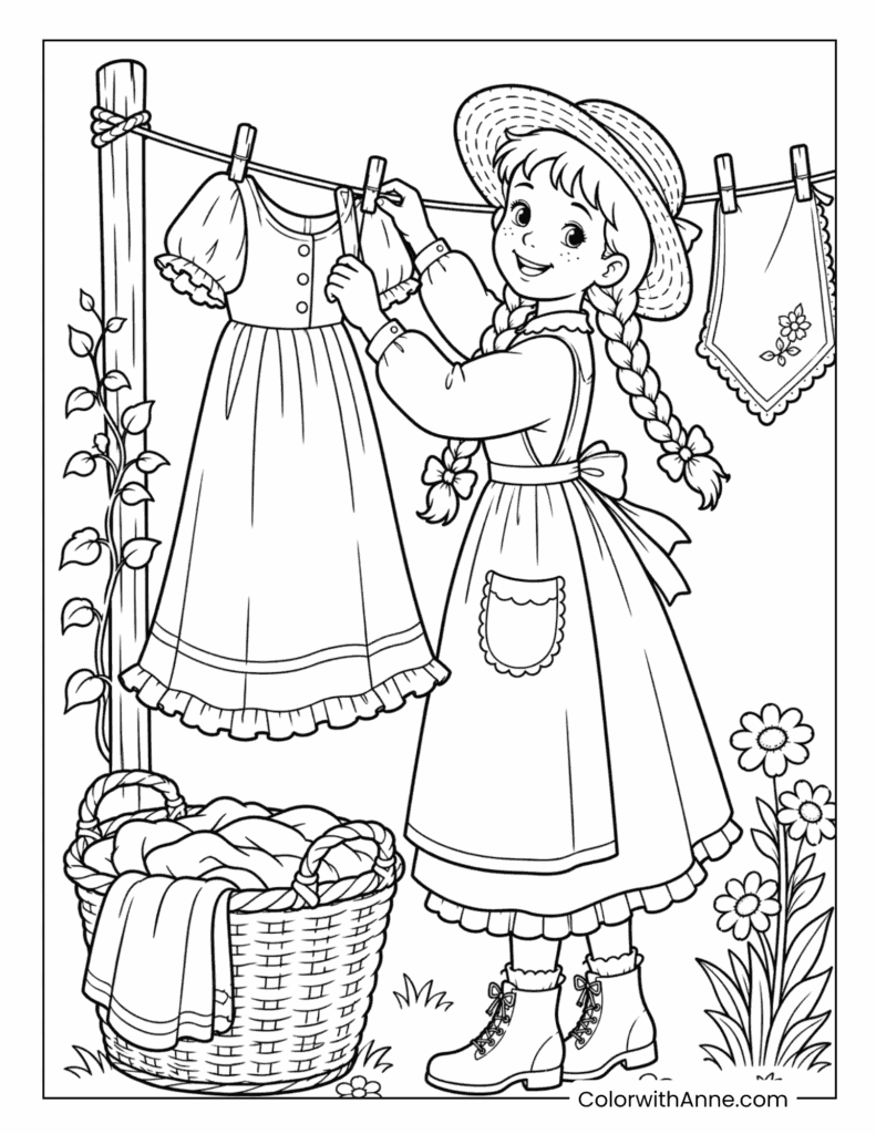 Anne Hanging Laundry Coloring Page