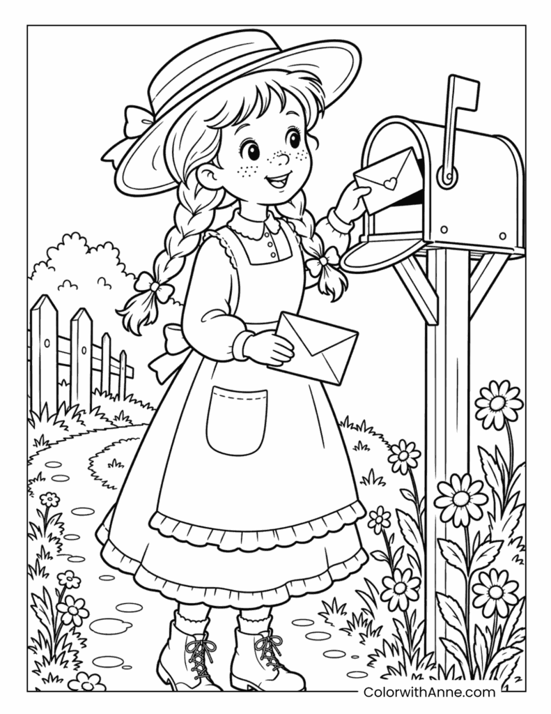 Anne Mailing a Letter Coloring Page