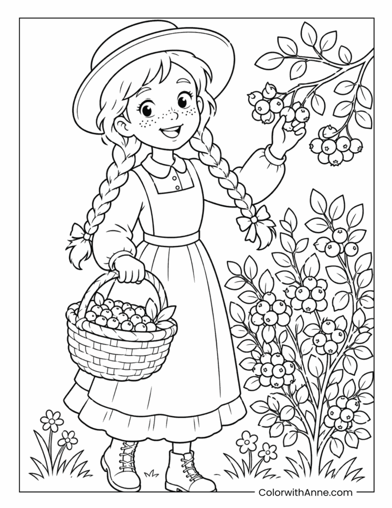 Anne Picking Berries in the Garden Coloring Page