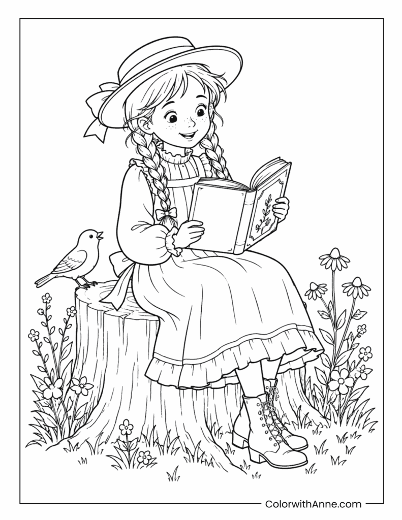 Anne Reading in the Garden Coloring Page