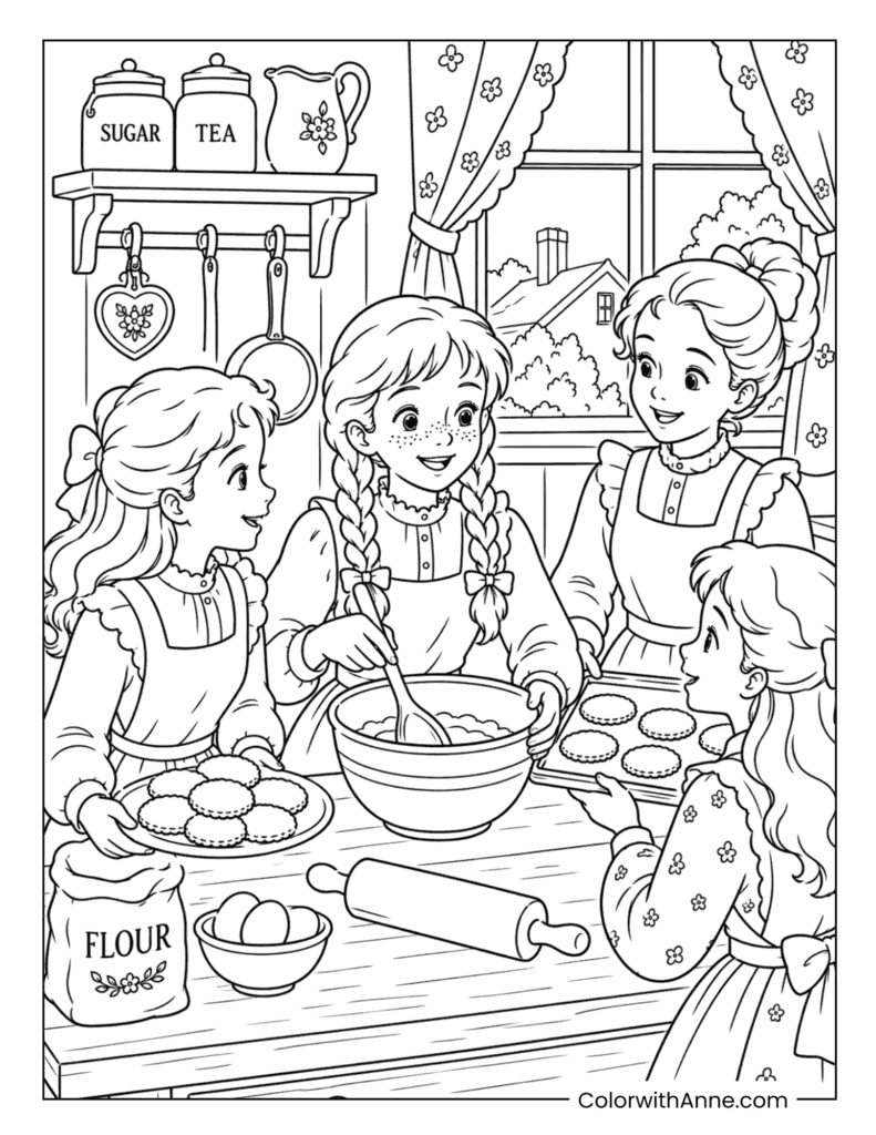 Anne and Friends Cooking in the Kitchen Coloring Page