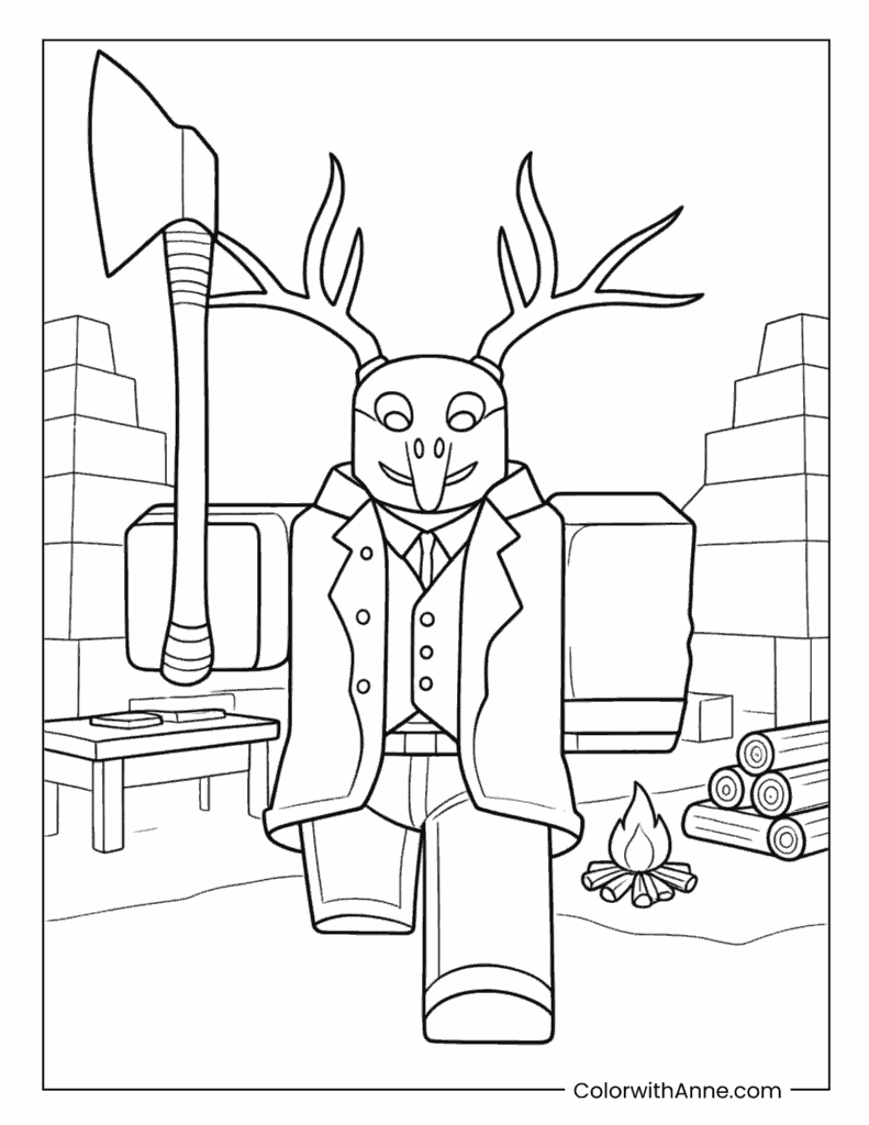 Antler Cultist With Battle Axe Coloring Page