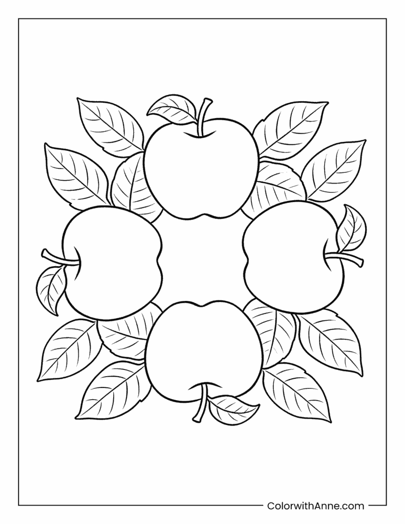 Apples and Leaves Arrangement Coloring Page