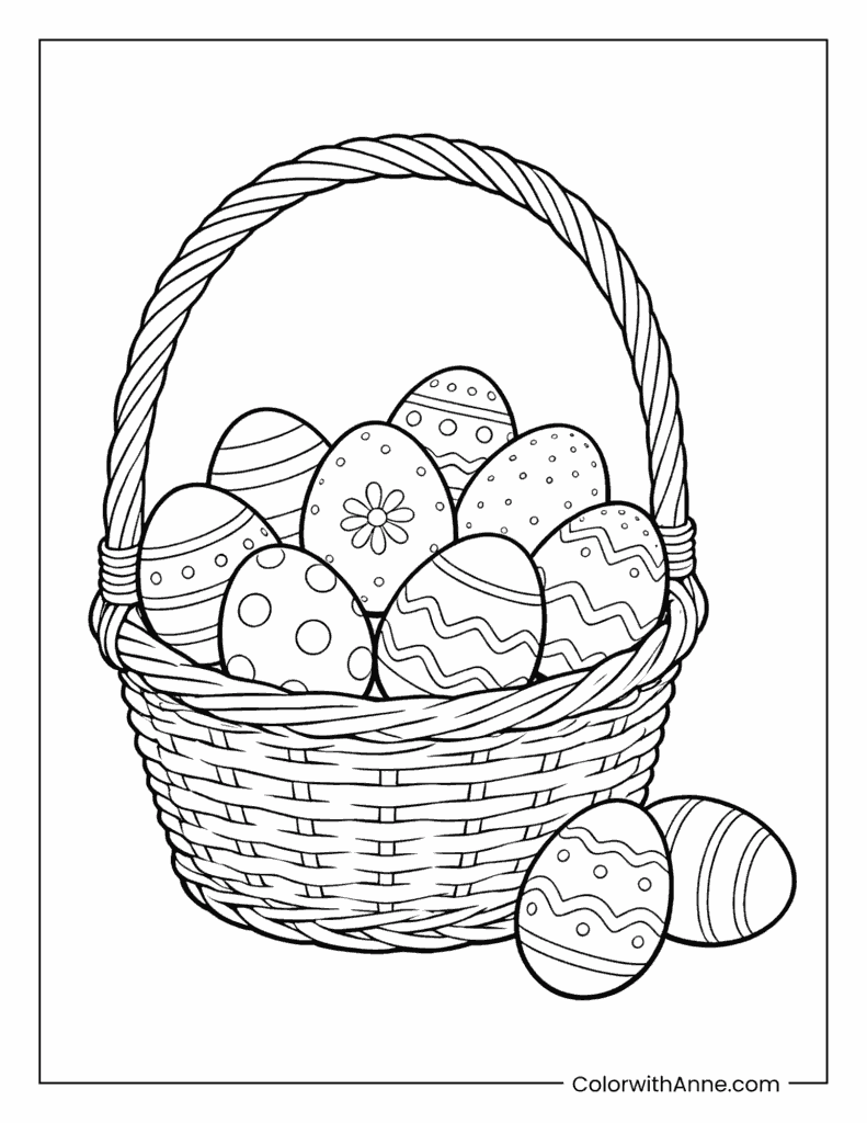 April Easter Basket Full of Eggs Coloring Page
