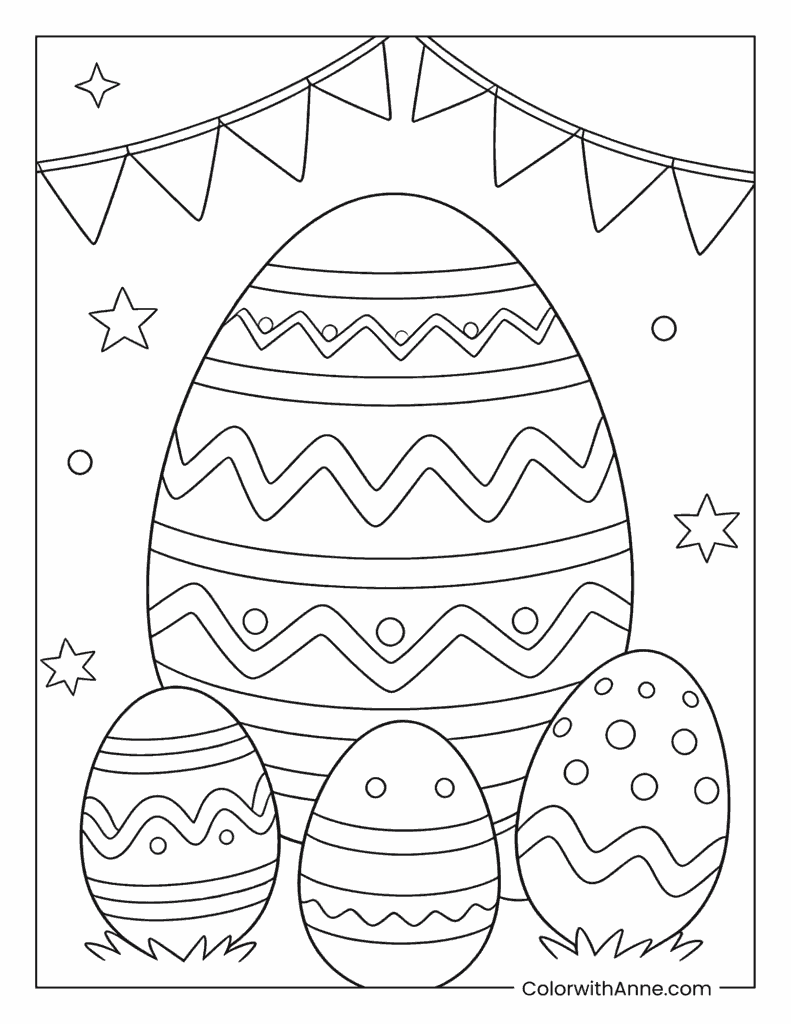 April Easter Eggs with Bunting Coloring Page