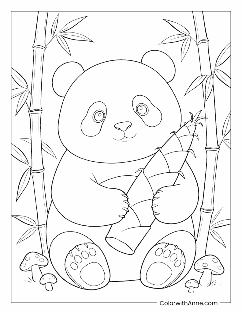 April Panda Eating Bamboo Coloring Page