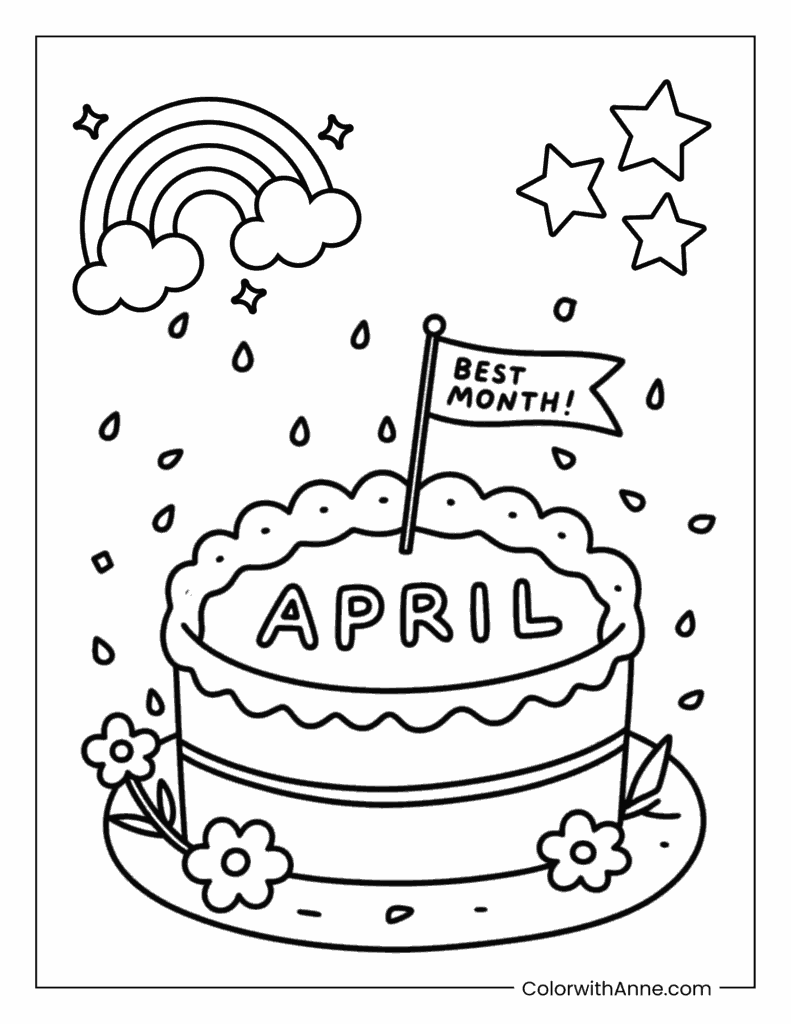 April’s Best Month Celebration Cake Coloring Page