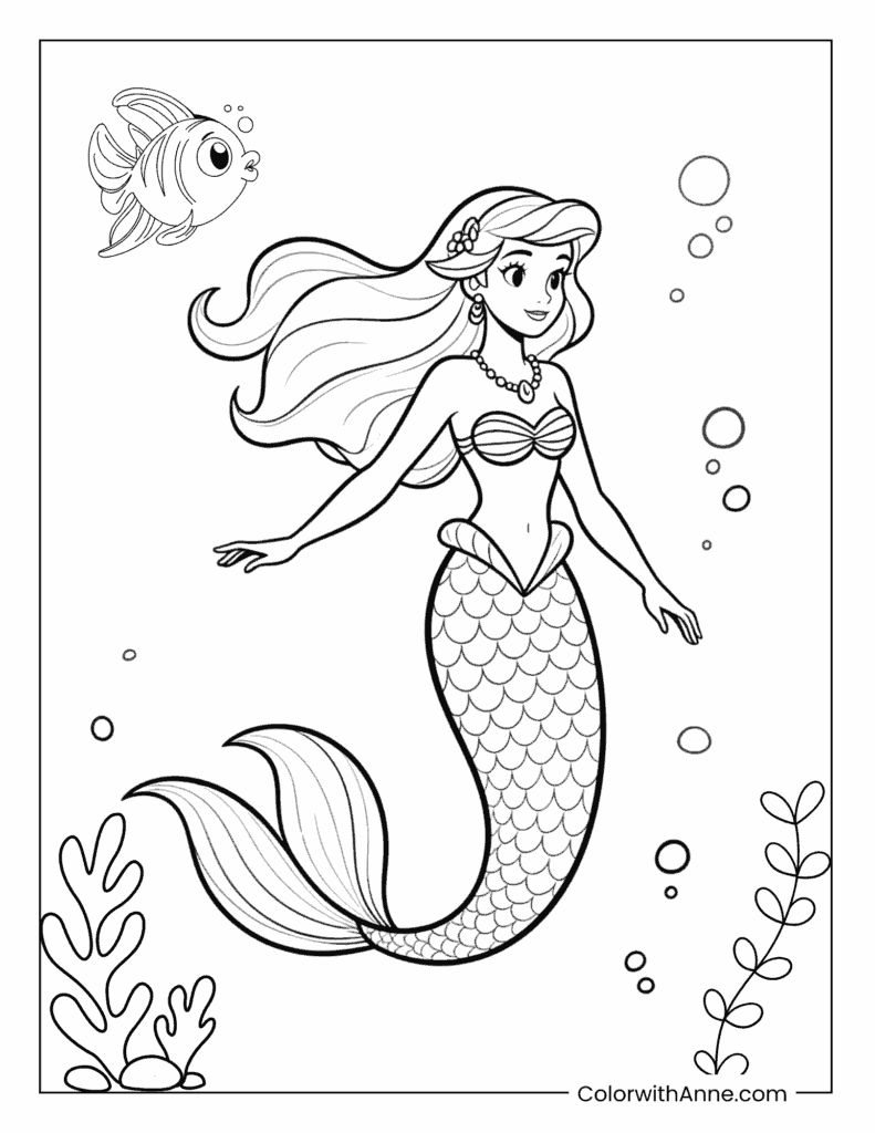 Ariel and Her Undersea Friend Coloring Page