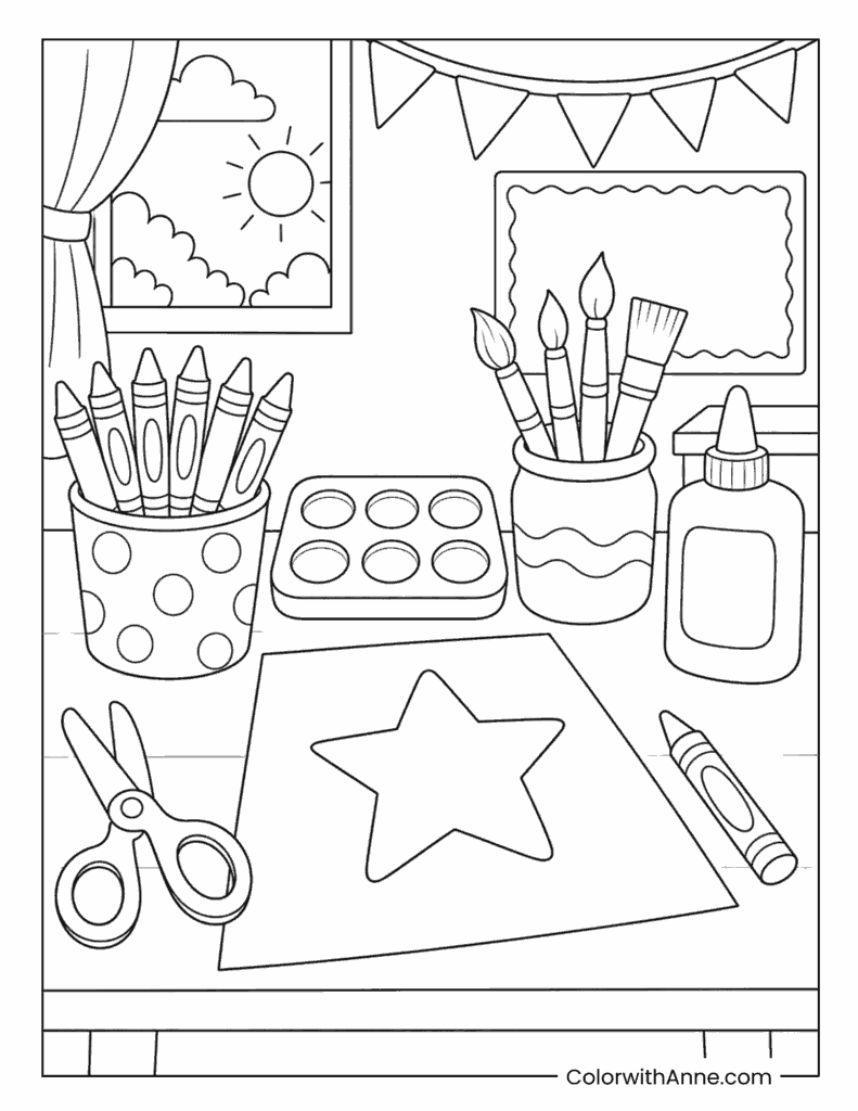 Arts and Crafts School Supplies Coloring Page