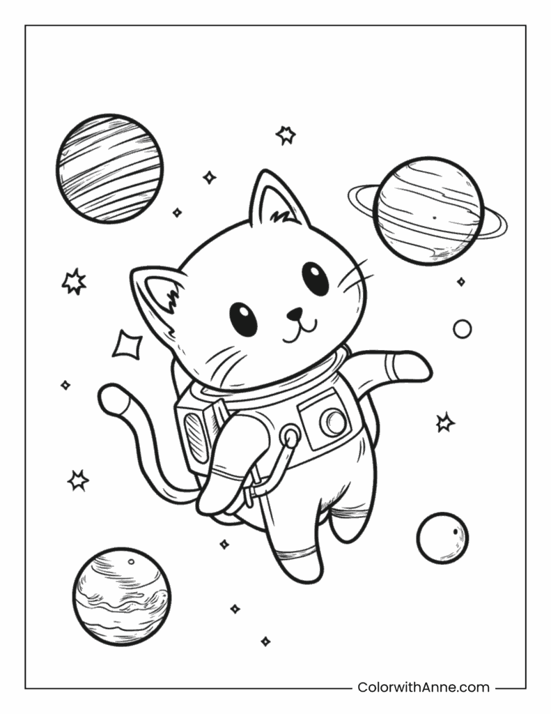 Astronaut Cat Coloring Page