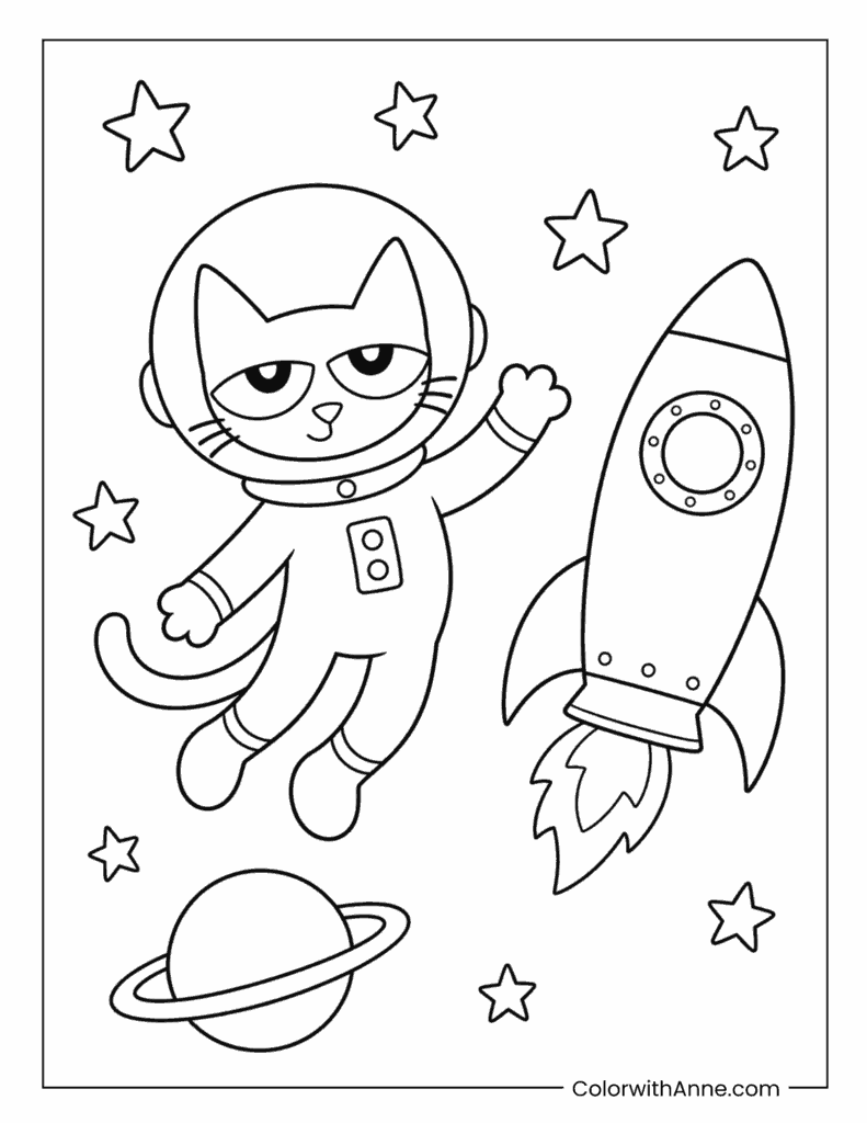 Astronaut Pete the Cat Coloring Page