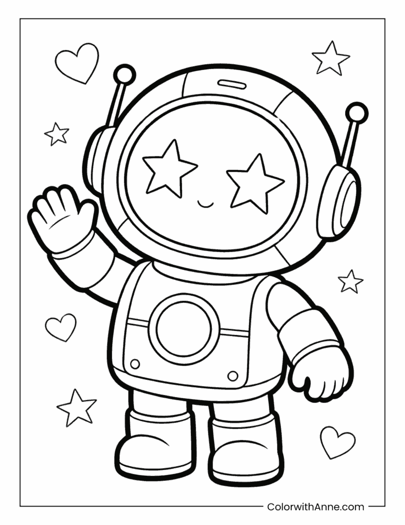 Astronaut Robot with Starry Eyes Coloring Page